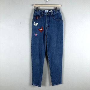 French Dressing Jeans Blue Embellish High Rise Straight Leg Butterfly Womens 8‎